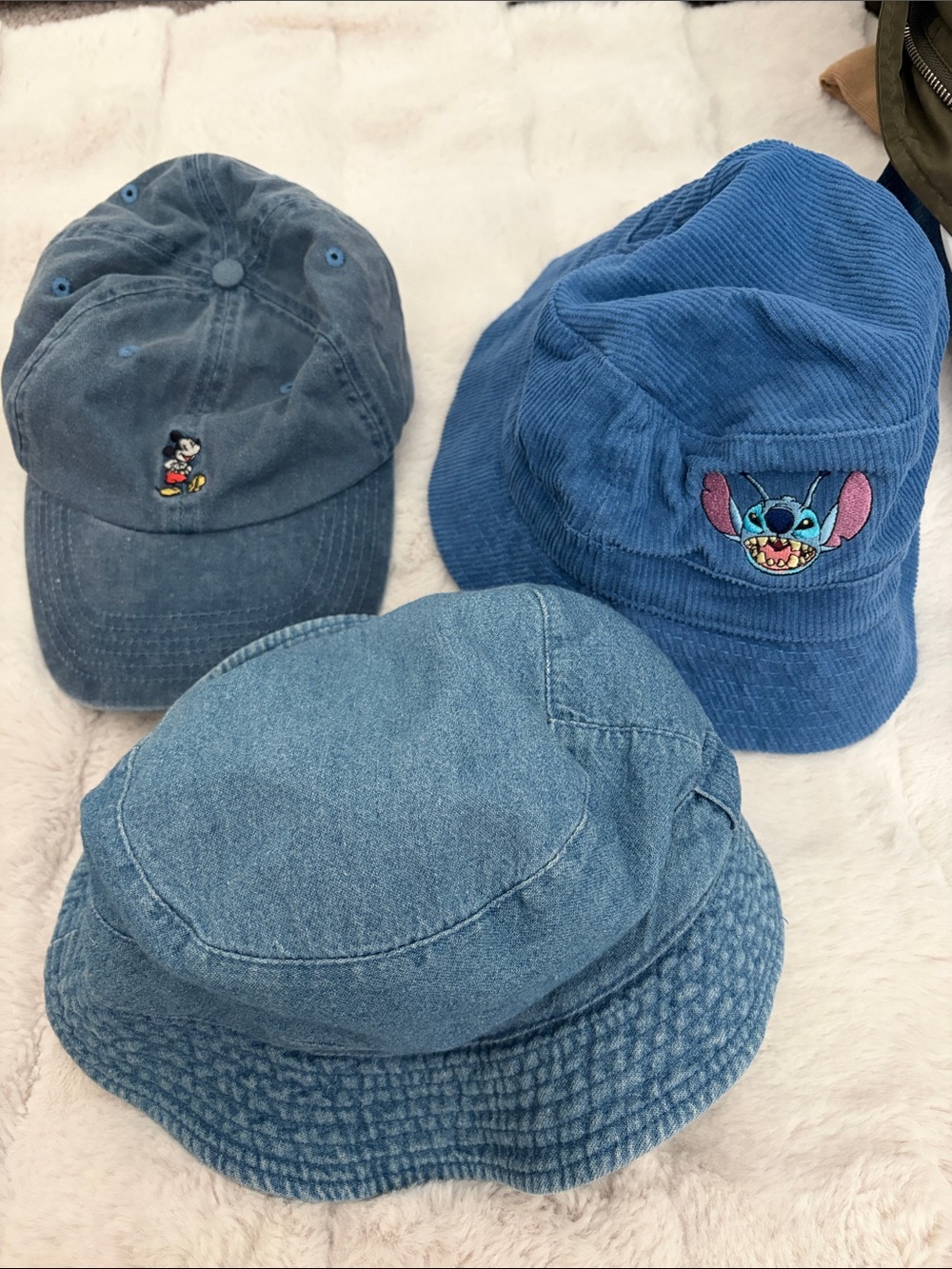 Disney Kids Blue Mickey Mouse Cap & Stitch Corduroy Bucket Hat with Denim Bucket